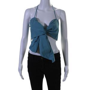 Bassike Womens Knotted Poplin Crop Top Blue Size 6 15219055